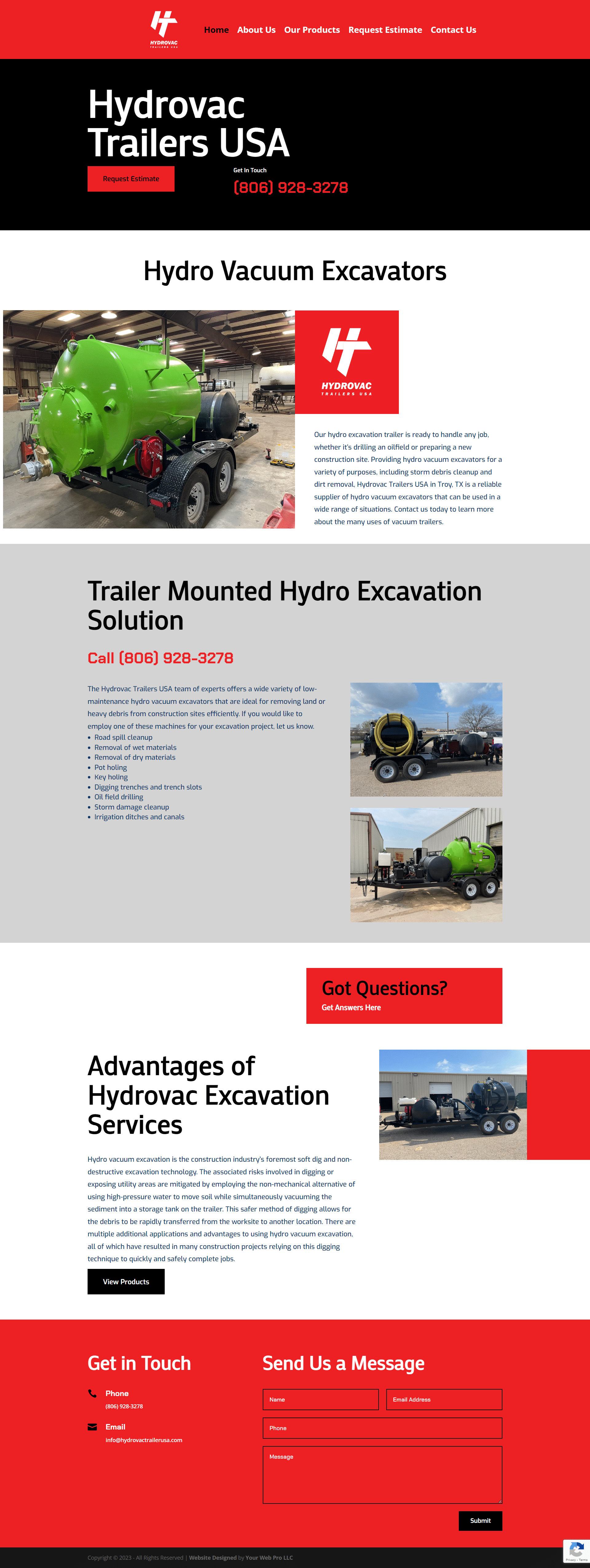 Hydro Excavation trailer company website
